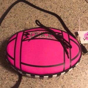 NWT Betsey Johnson fushia football purse